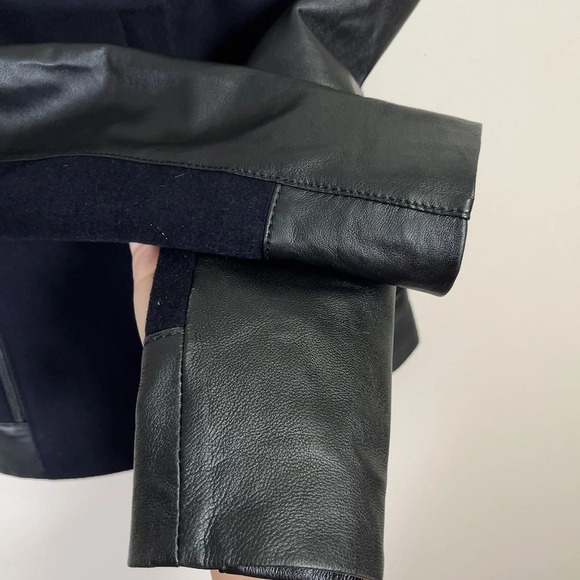 DANIER  | WOOL COAT CONTRAST LEATHER SLEEVES - Picture 8 of 15